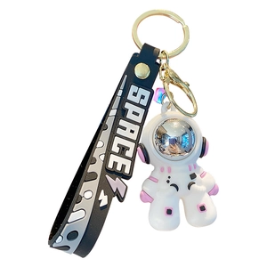 Cool cartoon astronaut keychain with space strap and golden metal ring in various colors