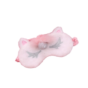 Pink unicorn plush sleep mask with soft faux fur, silver sequin eyes, and horn detail