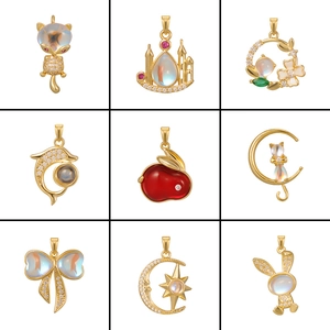 Nine unique gold pendants featuring cute rabbit, moon cat and star designs for women