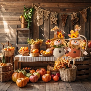 Décorations d'épouvantails d'automne avec citrouilles pour la fête des récoltes