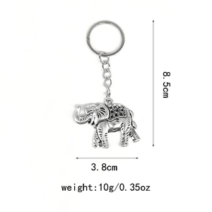 Detail view of vintage elephant keychain with dimensions 8.5cm length and 3.8cm width