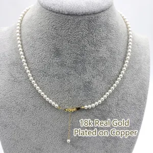 Classic white round pearl necklace with adjustable 18K gold plated copper chain