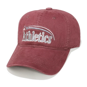 Deep red cotton baseball cap featuring Athletics letter embroidery and star patterns