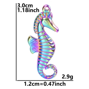 Rainbow seahorse pendant detail with size measurements 3.0cm height and 1.2cm width
