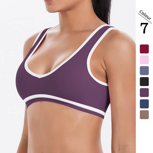 Women Double Sided Brushed Color Block Sports Yoga Top Breathable Tight Fitness Activewear Top