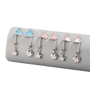 Titanium navel rings with star and heart pendants in blue pink and white colors