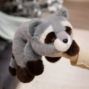 Cute plush raccoon toy with soft grey fur and realistic features for kids