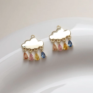14K gold plated cloud pendant with four colorful teardrop zircon rain drop charms