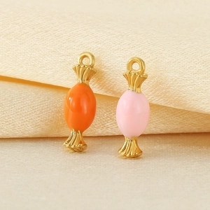 Colorful enamel candy pendants in pink and orange with gold finish for DIY jewelry