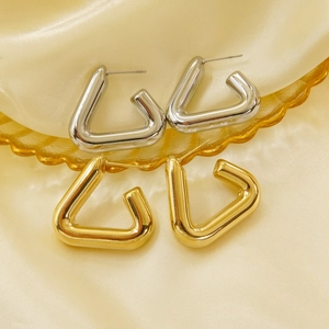 Triangle Geometric Hoop Earrings Stainless Steel Minimalist Chunky Studs Fashion Jewelry For Women