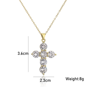 Classic gold plated cross necklace with clear zircon pendant 3.6cm by 2.3cm