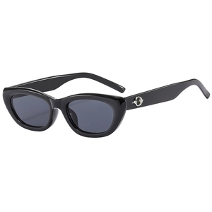 Retro black cat-eye sunglasses with luxury silver circular ring temple detail for women