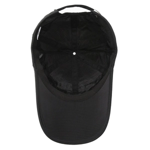 Lightweight black baseball cap with breathable mesh texture and adjustable strap closure