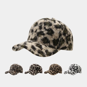 Leopard Print Plush Baseball Cap Warm Faux Fur Adjustable Curved Brim Outdoor Winter Hat For Women Fashion Casual