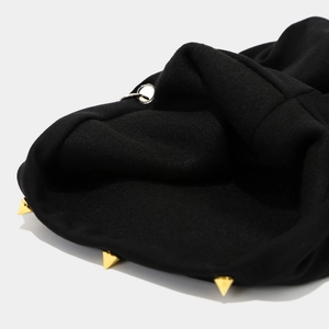 Thick black hip-hop beanie with decorative silver metal rings and gold studs detail