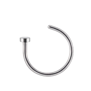 Minimalist silver G23 titanium C-shaped nose ring with a flat round end on white background
