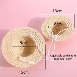 Handwoven straw hats for cats and small dogs in two sizes with adjustable elastic straps