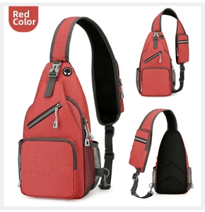 Macro details of red crossbody bag with mesh pockets and breathable honeycomb back padding