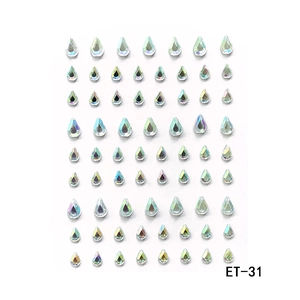 Detail of teardrop AB rhinestones for face and body DIY with adhesive backing