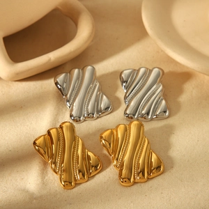 Boucles D'oreilles Rectangulaires Géométriques Acier Inoxydable Texturées Vintage Bijoux Minimalistes Élégants Pour Femmes