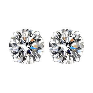 Elegant S925 sterling silver four-prong round zircon stud earrings with a brilliant cut