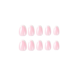 Classic French tip press-on nails with light pink gradient and oval shape in 10-piece set