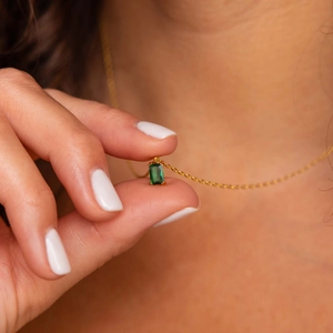 18K gold plated necklace with emerald cut green zircon stone pendant for women
