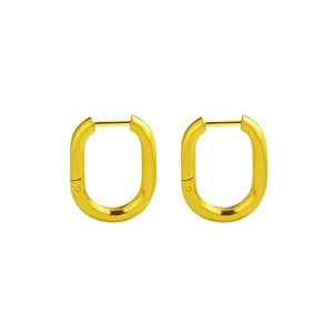 Polished gold-tone oval hoop earrings with a minimalist hammered texture and hinged clasp