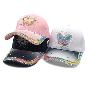Cappello Da Baseball Da Donna Farfalla Strass Poliestere Visiera Sfumata Glitter Regolabile Cappello Da Sole Esterno