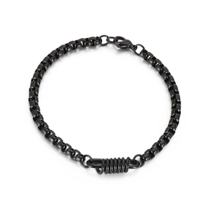 Bracelet pour homme en acier inoxydable noir avec mailles carrées et détails géométriques