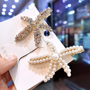 Seestern Haarspangen Legierung Strass Imitation Künstliche Perle Koreanischer Stil Funkelnde Entenschnabel Haarnadeln Für Frauen Mädchen Meeresmotiv