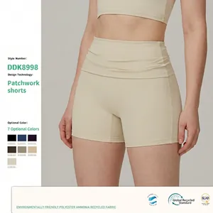 Short de Yoga pour Femme Taille Haute en Polyester Recyclé Séchage Rapide Push-up Fitness Course Short de Sport Taille Rabattable Bas de Sport