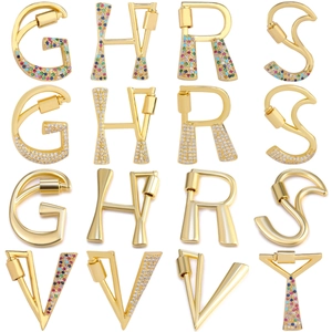 Copper cubic zirconia alphabet pendant charms G H R S V Y in gold plating