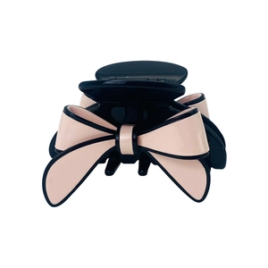 French style acetate claw clip with black frame and pink double layer bow design