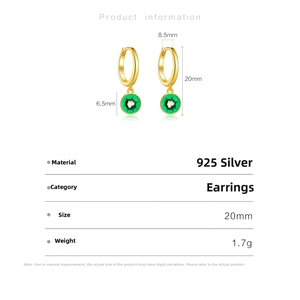 Detailed view of S925 sterling silver fruit hoop earrings with size specifications