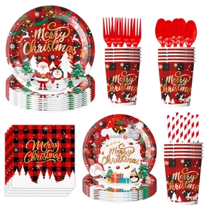 Christmas party tableware set with Merry Christmas plates, cups and napkins