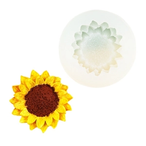Sunflower silicone mold for DIY candles and aromatherapy soap with finished floral sample