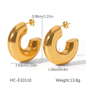 Detailed dimensions of hollow 18K gold plated stainless steel chunky hoop earrings
