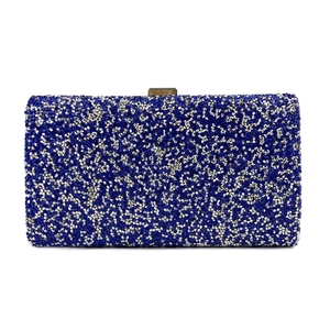 Sparkling evening clutch bag with blue and silver rhinestones and gold clasp