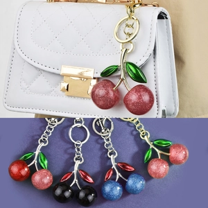 Fashion Glitter Cherry Keychain Alloy Fruit Bag Pendant Accessory For Women Handbag Decoration Car Key Ring Gift