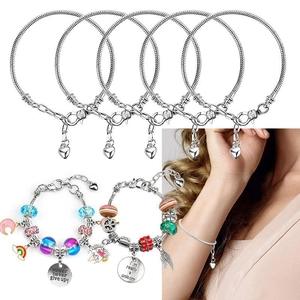 Adjustable silver snake chain bracelet set with rainbow and unicorn charms