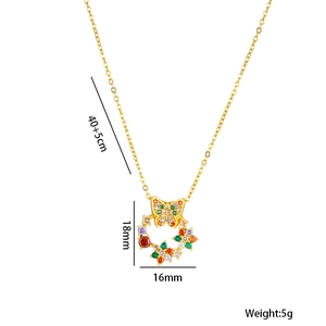 Golden butterfly wreath necklace with colorful gemstones pendant and titanium steel chain