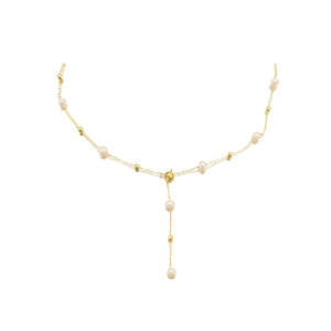 Elegant 18k gold plated Y-shaped necklace featuring natural freshwater pearls in a long chain
