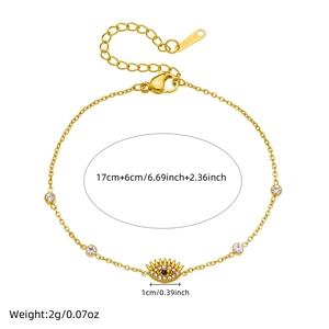 Bracciale a catena occhio del male in acciaio inossidabile dorato con strass