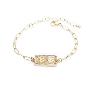 Chic 18K gold paperclip bracelet featuring a lightning and rainbow charm with zircon accents