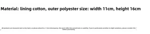 Size chart showing small floral book cover dimensions 11x16cm made of cotton and polyester