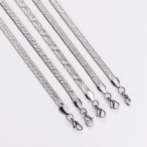 Flat herringbone stainless steel necklaces in various widths with lobster clasps