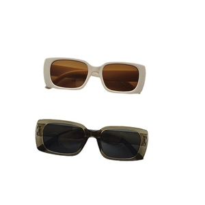 Kids vintage square acrylic sunglasses with UV protection in cream and olive green frames