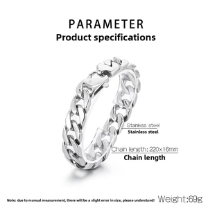 Détails du bracelet gourmette en acier inoxydable mesurant 220x16mm et pesant 69g
