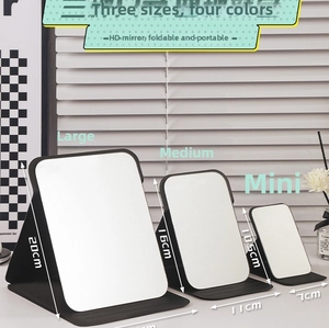 Set of three black PU leather folding mirrors in large, medium, and mini sizes